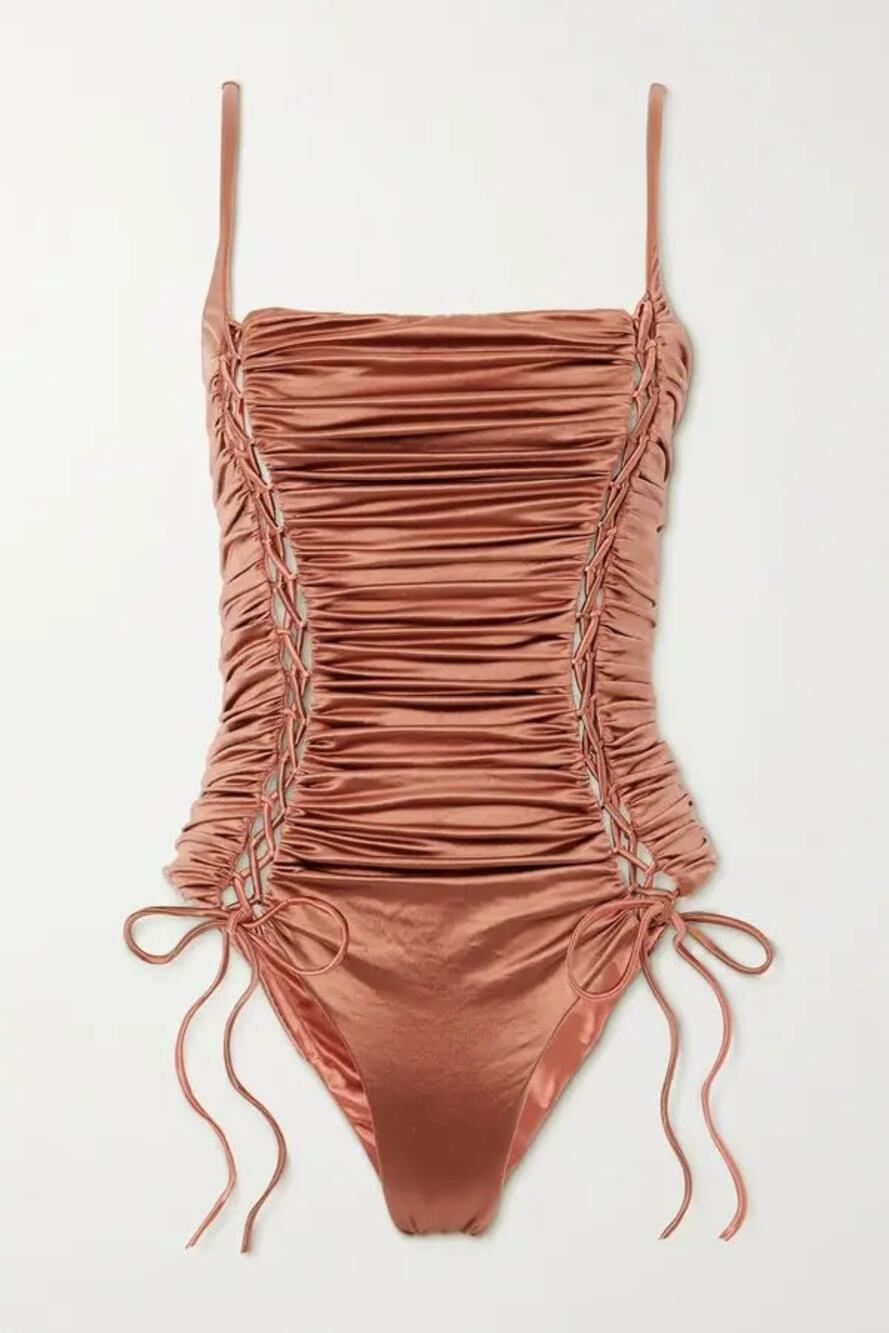 Isa Boulder Ruched Stretch-Satin Swimsuit Women's One-Piece (Small)